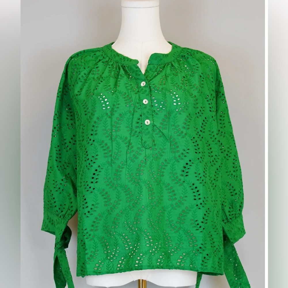 La Plage Green Eyelet Women's Top